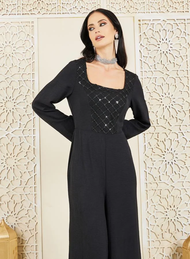 Styli Embellished Wide Leg Jumpsuit