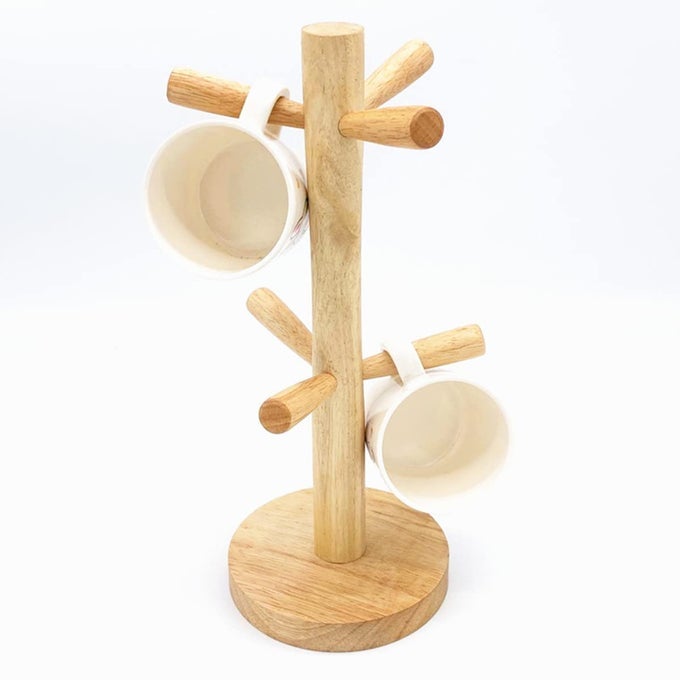 MUG HOLDER TREE BAMBOO MUG TREE STAND COUNTERTOP MUG TREE COFFEE CUP STAND FOR COUNTERTOP COFFEE CUP HOLDER WITH 6 HOOKS