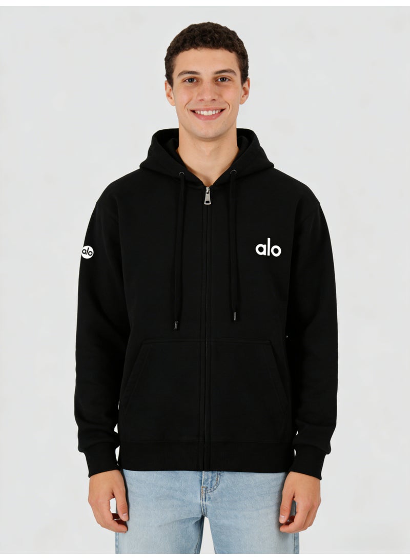 ألون Alo Men’s Classic Black Full-Zip Hoodie - Image 2
