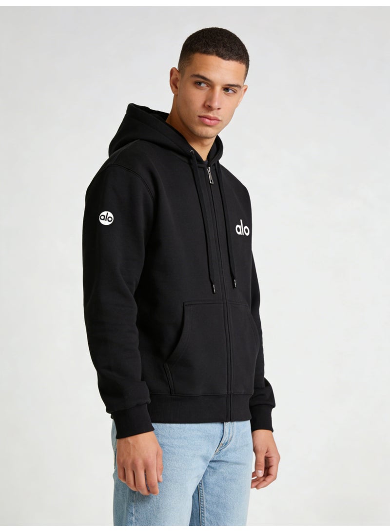 ألون Alo Men’s Classic Black Full-Zip Hoodie - Image 1