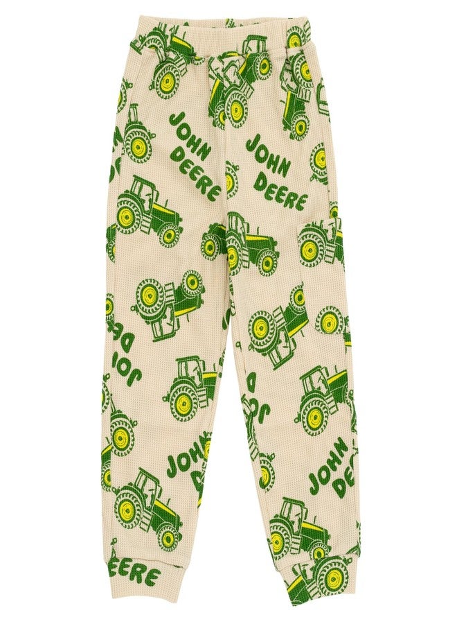 John Deere Tractor Toddler Boys Waffle Knit Pullover Henley Hoodie and Jogger Pants Outfit Set Beige/Green 2T - Image 5