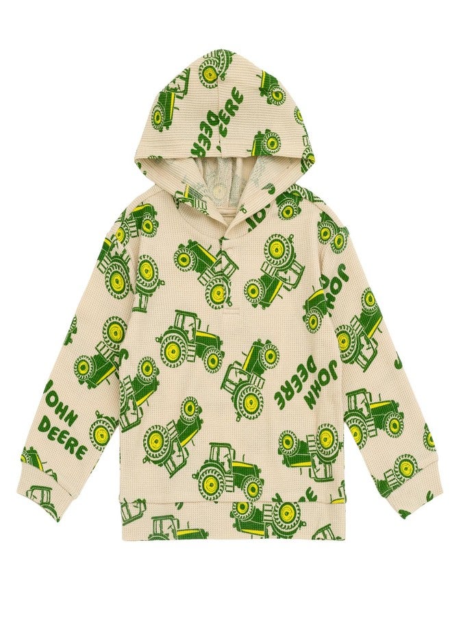 John Deere Tractor Toddler Boys Waffle Knit Pullover Henley Hoodie and Jogger Pants Outfit Set Beige/Green 2T - Image 3