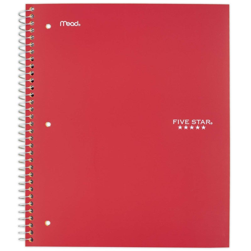Five Star Spiral Notebook, 1 Subject, Wide Ruled Paper, 100 Sheets, 10-1/2" x 8", Red (72017) - Image 4