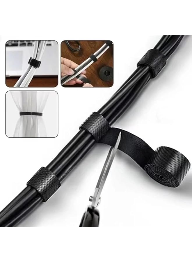 Green Tiger 1 x 5m Black Cable Organizer Cable Management Wire Winder Tape Earphone Mouse Cord Management Ties - Image 3