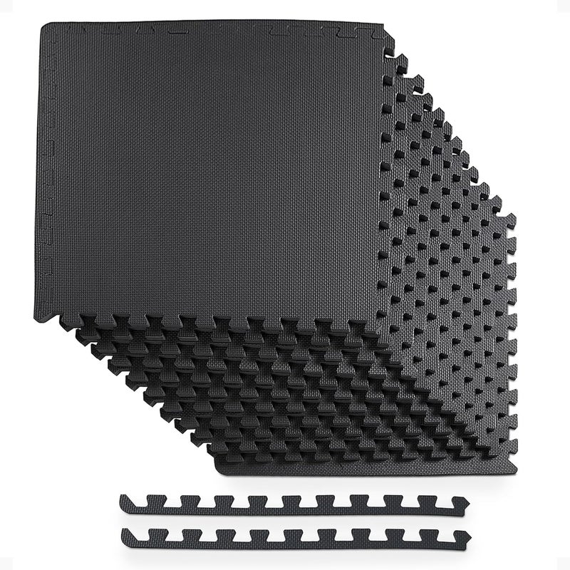 BalanceFrom Puzzle Exercise Mat 1/2" Thick, EVA Interlocking Foam Floor Tiles for Home Gym, Mat for Home Workout Equipment, Floor Padding for Kids, Black, 24 in x 24 in x 1/2 in, 48 Sq Ft - 12 Tiles - Image 1