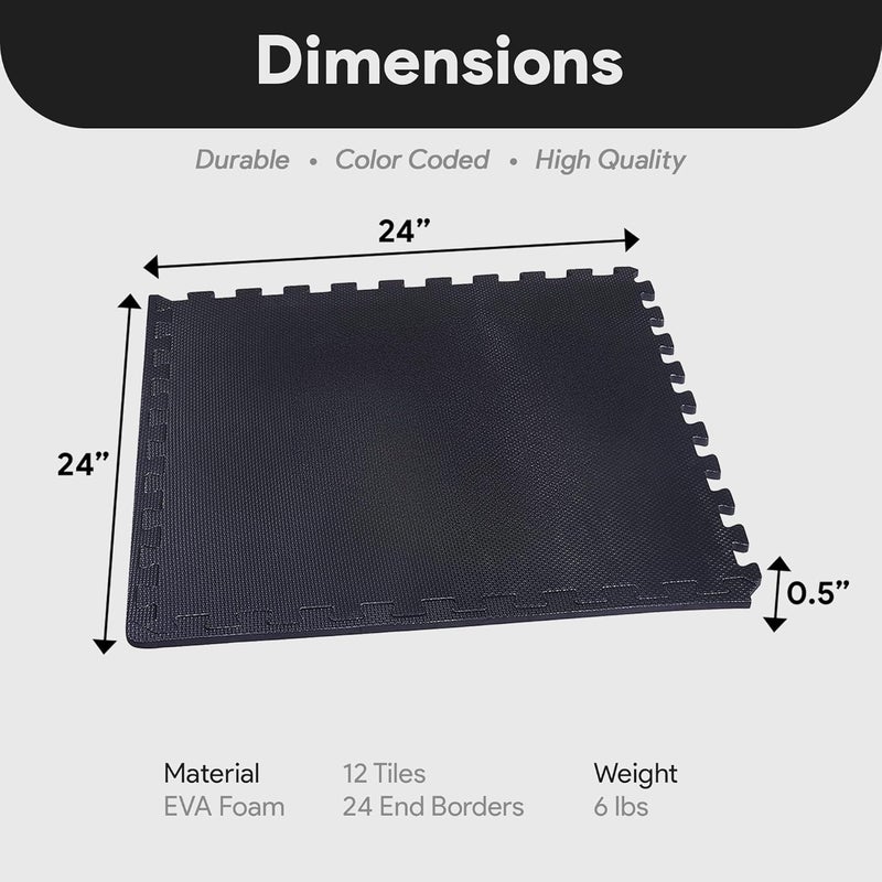 BalanceFrom Puzzle Exercise Mat 1/2" Thick, EVA Interlocking Foam Floor Tiles for Home Gym, Mat for Home Workout Equipment, Floor Padding for Kids, Black, 24 in x 24 in x 1/2 in, 48 Sq Ft - 12 Tiles - Image 3