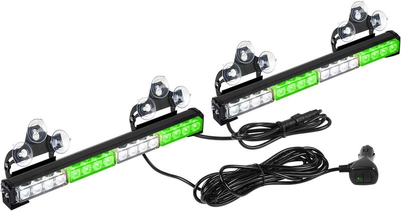 ASPL 2x16.8 inch Emergency Flashing LED Traffic Advisor Strobe Light Bar 32LED 26 Flash Patterns Interior Safety Warning Lights (Green/White) - Image 1