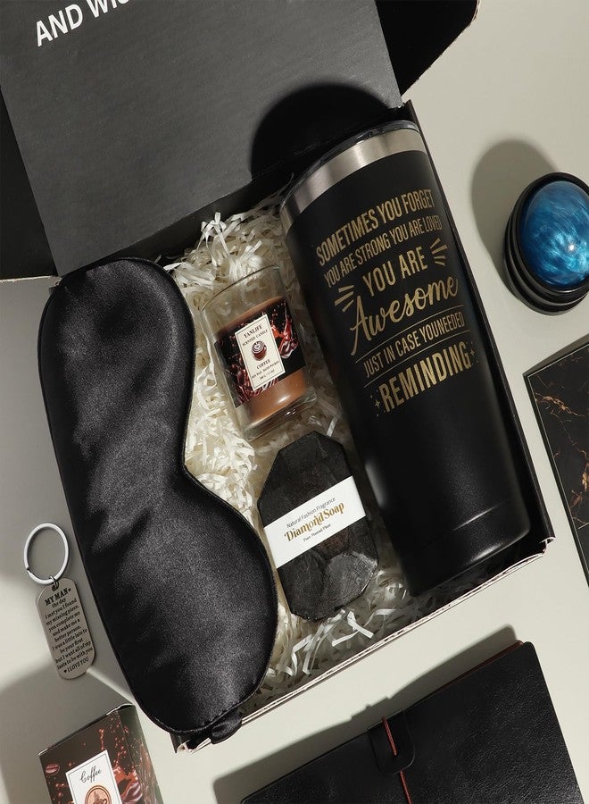 Luxury Men's Gift Box Set with Journal, Travel Tumbler, Scented Candle, Soap, Sleep Mask, Black - Image 3