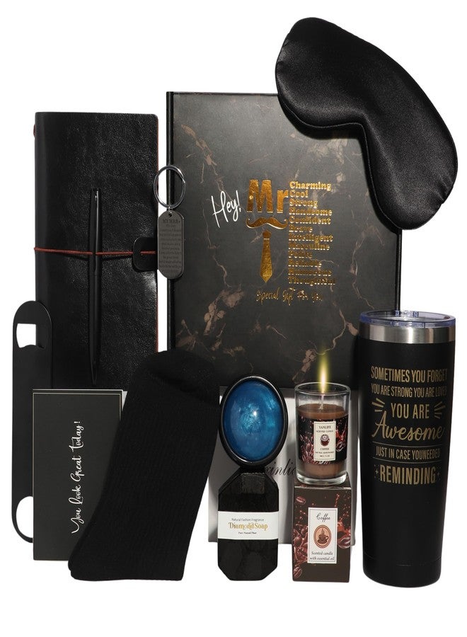 Luxury Men's Gift Box Set with Journal, Travel Tumbler, Scented Candle, Soap, Sleep Mask, Black - Image 1