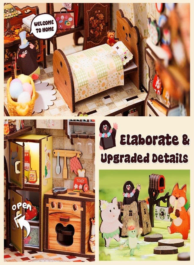 كيوت بي مجموعة ركن الكتب CUTEBEE DIY مع غطاء واقٍ من الغبار، رف كتب لبيت الدمى DIY، ديكور لحفلات الحيوانات، نموذج بناء رف الكتب - مجموعة إبداعية مع أضواء LED (شقة الخلد) - Image 5