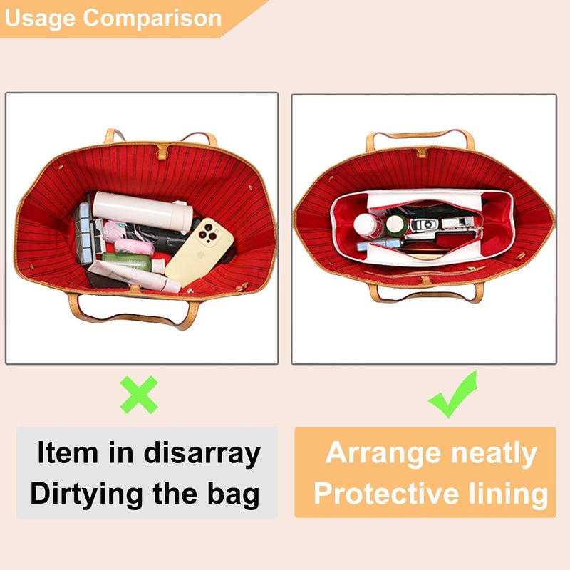 حشوة منظم حقيبة دوكسو، حشوة حقيبة تسوق لـ Lv Neverfull MM، Longchamp Le-pliage L والمزيد، حشوة منظم حقيبة فائقة الخفة مع غطاء (كبير، أبيض-أحمر) - Image 3