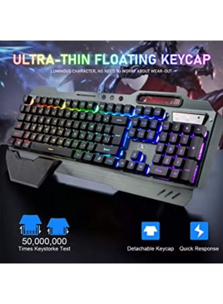 Dream Zone Gaming Keyboard Mouse with Rainbow RGB Backlit Rechargeable Battery Metal Mechanical Ergonomic Waterproof Dustproof Removable Palm Rest for Laptop PC Gamer - Image 2