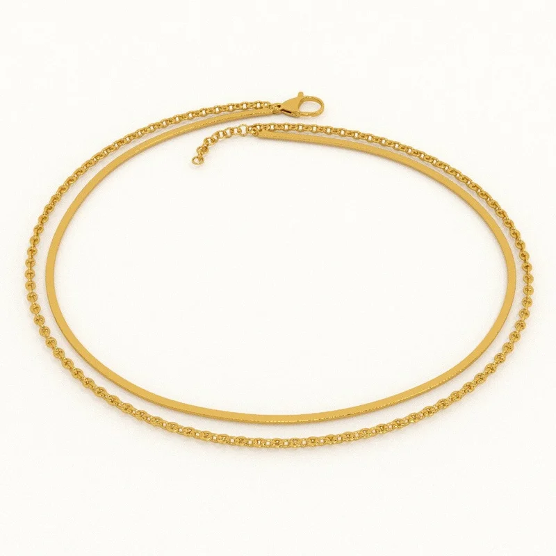 بالموناس PALMONAS 18k Gold Tone Plated Two Layered Solid Cable Anklet
 for Women