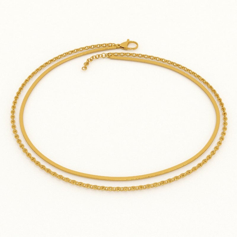 PALMONAS 18k Gold Tone Plated Two Layered Solid Cable Anklet
 for Women - Image 1
