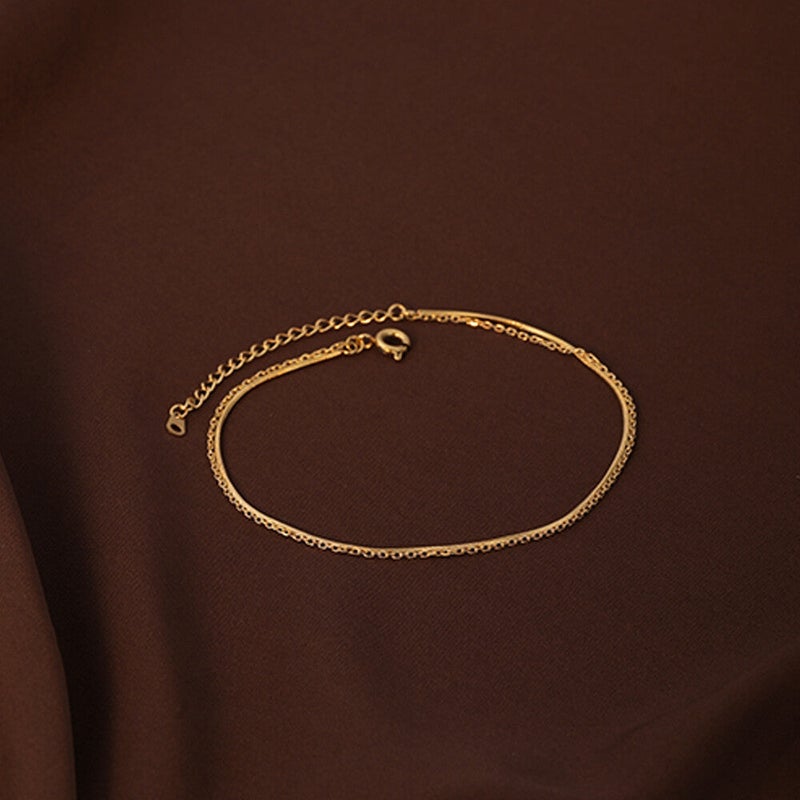 PALMONAS 18k Gold Tone Plated Two Layered Solid Cable Anklet
 for Women - Image 3