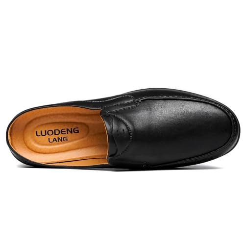 LUODENGLANG Men’s Slip-On Loafers Handmade Leather Slippers Breathable Comfortable Soft Hand Stitched no-heel Casual Shoes For Men Black 39 M 7 - Image 4
