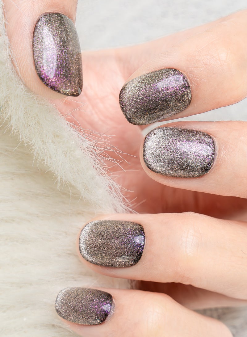 Nailosophy 10 Pcs Handmade Gel Press On Nails Round Short Silver Grey Glitter Shimmer Reusable False Nails Nail Kit for Women Daily Wear Office Eid Special Occasions - Image 1
