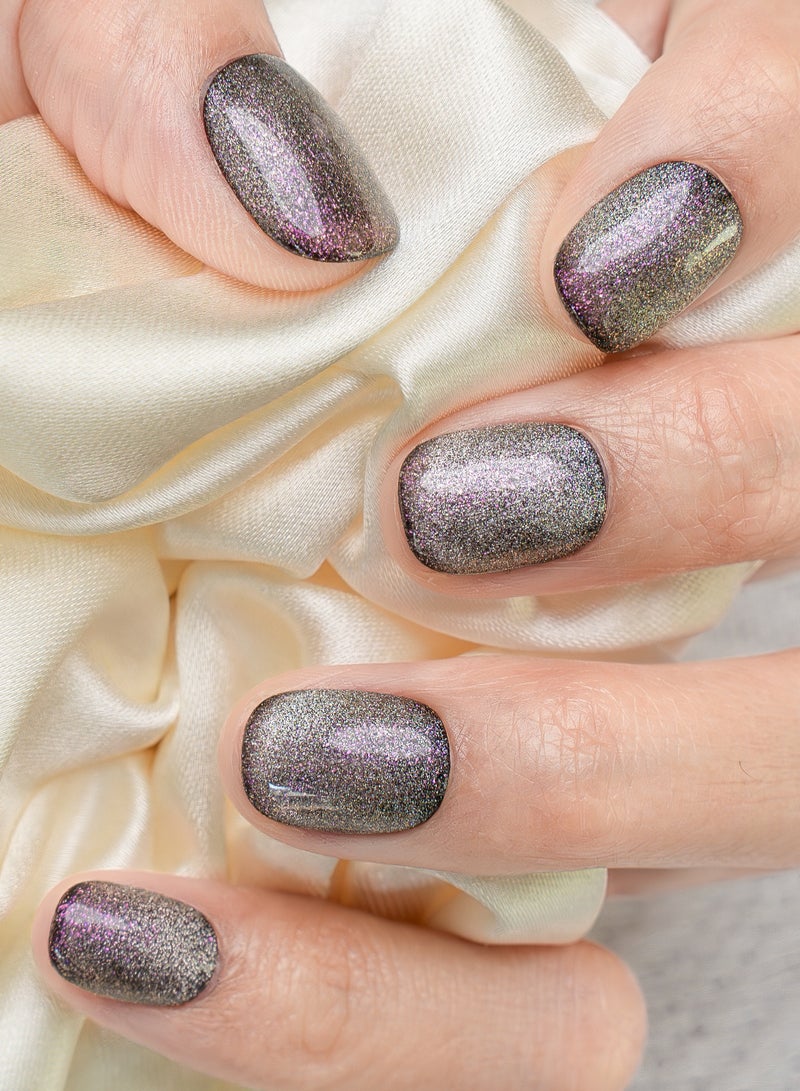 Nailosophy 10 Pcs Handmade Gel Press On Nails Round Short Silver Grey Glitter Shimmer Reusable False Nails Nail Kit for Women Daily Wear Office Eid Special Occasions - Image 3