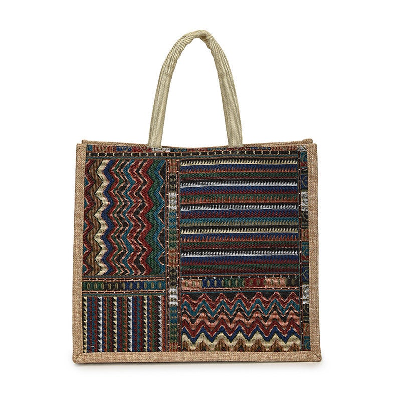 Western Style 2024 Ethnic Column Large Capacity Simple Cross-Bag Shoulder Bag Woven Bag Straw Woven Bag Travel Tote Bag - Image 1