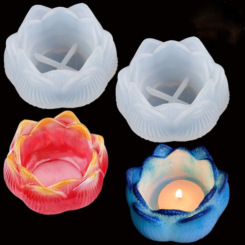 RainbowHeaven 2PCS Resin Molds Lotus Flower Epoxy Resin Casting Molds Silicone Resin Molds for DIY Ashtray Jewelry Storage Box and Resin Crafts Decoration 