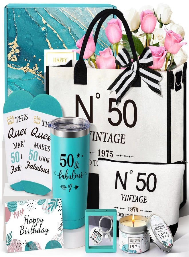 GiftPeak 50th Birthday Gifts for Women，Gift Set for Women 1975 Canvas Tote Bag 50th Birthday Gift for Her Unique Gifts Basket for Her Turning 50 Mom Wife Sister Friend - Image 1