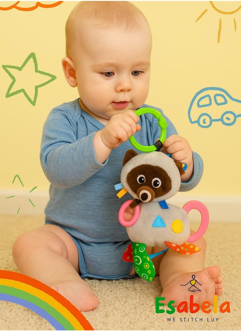 Esabela - Esabela Plush Raccoon Teether Toy, Sensory Baby Rattle for Newborns, BPA-Free, 0+ Months - Image 1