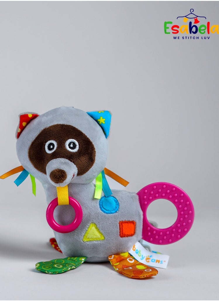 Esabela - Esabela Plush Raccoon Teether Toy, Sensory Baby Rattle for Newborns, BPA-Free, 0+ Months - Image 1