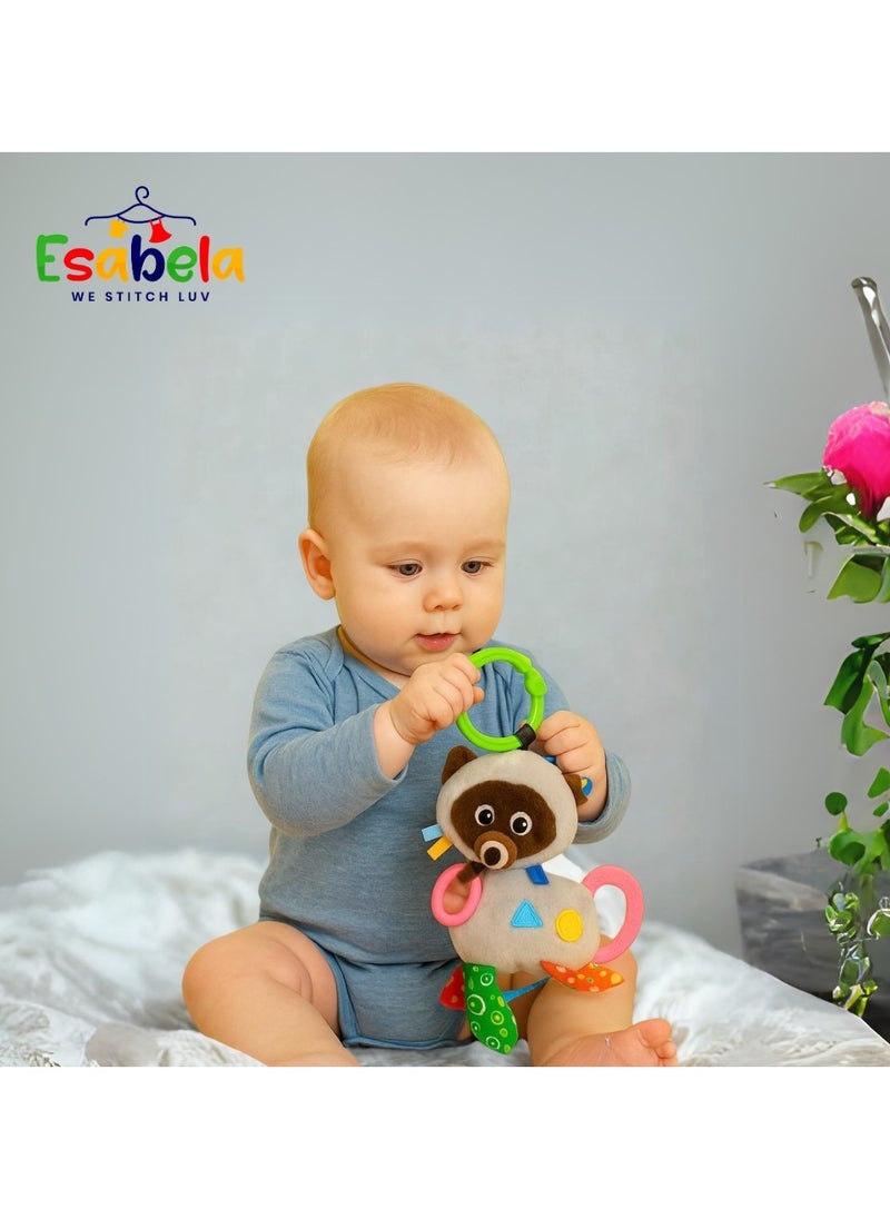 Esabela - Esabela Plush Raccoon Teether Toy, Sensory Baby Rattle for Newborns, BPA-Free, 0+ Months - Image 1