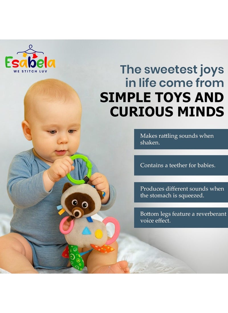 Esabela - Esabela Plush Raccoon Teether Toy, Sensory Baby Rattle for Newborns, BPA-Free, 0+ Months - Image 1