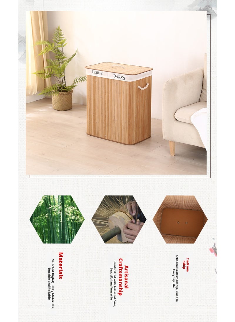 Foldable Bamboo Laundry Hamper with Lid, Clothes Storage Basket - Image 3