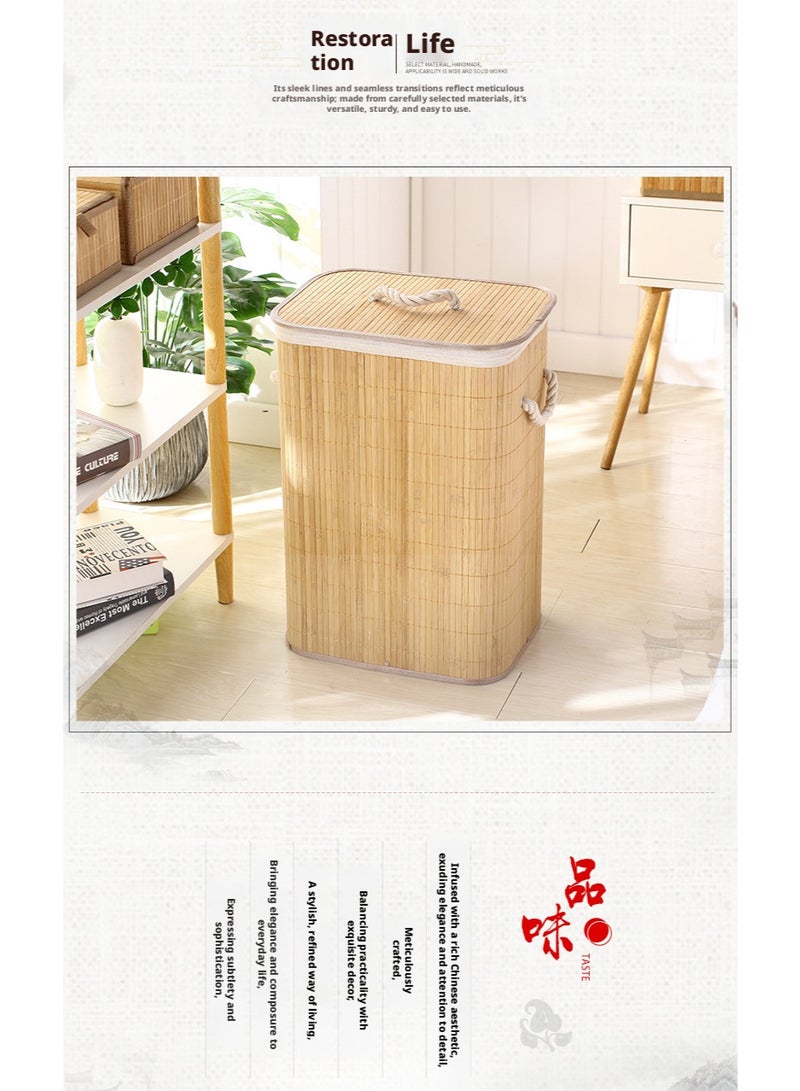 Foldable Bamboo Laundry Hamper with Lid, Clothes Storage Basket - Image 4