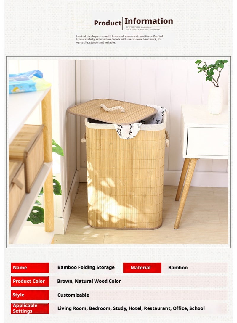 Foldable Bamboo Laundry Hamper with Lid, Clothes Storage Basket - Image 5