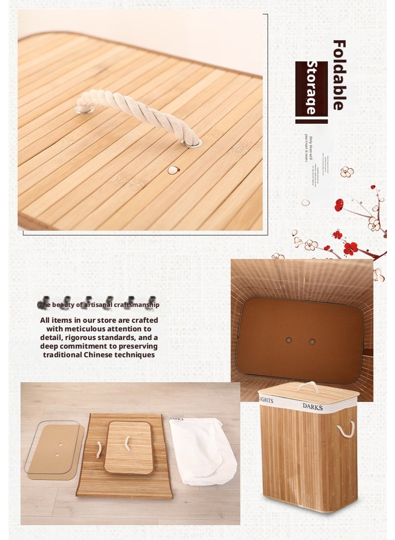 Foldable Bamboo Laundry Hamper with Lid, Clothes Storage Basket - Image 2