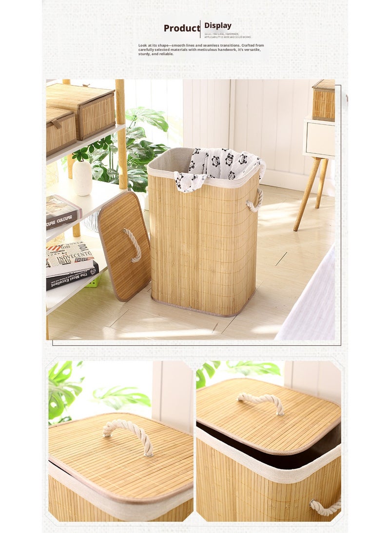 Foldable Bamboo Laundry Hamper with Lid, Clothes Storage Basket - Image 1