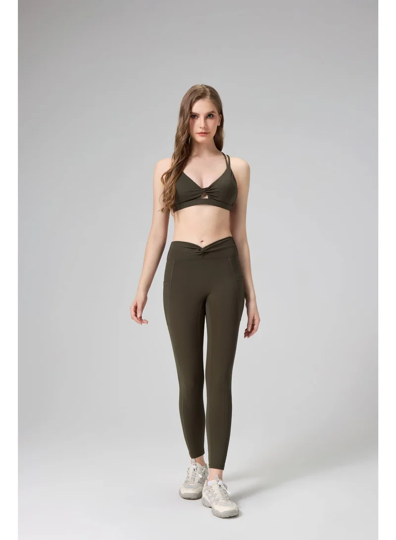 أﻣورﻛس بنطال يوغا نسائي عالي الخصر من AMORXE - تصميم ملتف، تحكم في البطن، جيوب جانبية، بنطال يوغا مطاطي للتمارين الرياضية والجري، لون زيتوني متوسط
