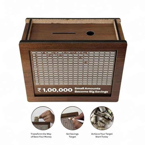 Bhikham Creation Wooden Piggy Bank for Kids & Adults – Dual Slot for Coins & Cash | Handmade Money Saving Box, Secure Lockable Design, Ideal Gift for All Ages - Image 3