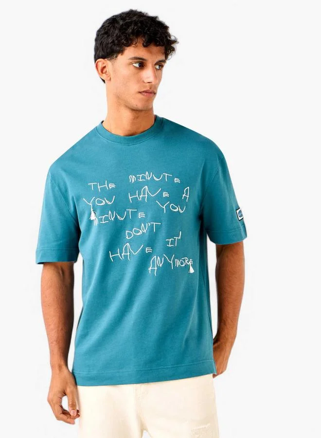 Lee Cooper Slogan Embroidered Crew Neck T-shirt with Short Sleeves