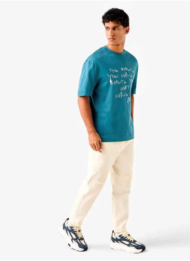 Lee Cooper Lee Cooper Slogan Embroidered Crew Neck T-shirt with Short Sleeves
