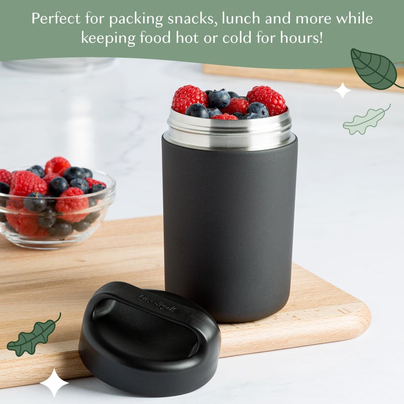 Goodful Stainless Steel Food Jar, Double Wall Vacuum Sealed Insulated Food Storage Container with Carry Handle Lid, 16-Ounce, Gray - Image 2
