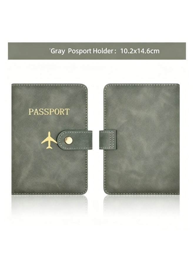 PU leather snap-button passport holder with multiple card slots for document storage and passport cover - Image 1