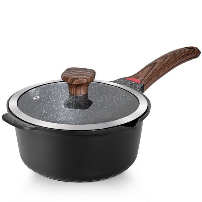 NONSTICK STOCKPOT WITH LID 4 QUART LARGE SAUCEPAN WITH STAY COOL HANDLE DEEP KITCHEN COOKING POT INDUCTION STOCK POTS DISHWASHER SAFE COMPATIBLE FOR ALL STOVE TOP PFASPFOA FREE BLACK