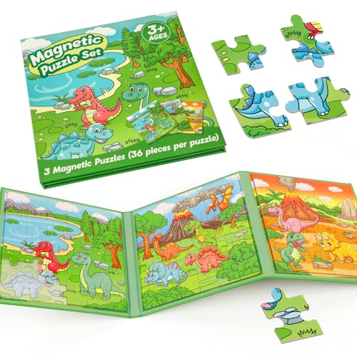 Kasfalci Magnetic Puzzles for Toddlers 3536 Pieces Travel Puzzles Games for KidsAirplane Car Road Trip ActivitiesActivity BooksDino Dinosaur Magnet Toys for 3 4 5 6 Year Old Boys Birthday - Image 1