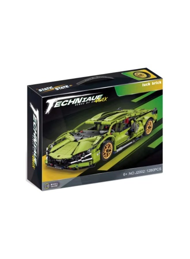 Sports Racing Supercar Building Block Set, 1280 Pieces, Green Collectible Toy Kit for Adults & Kids - Image 1