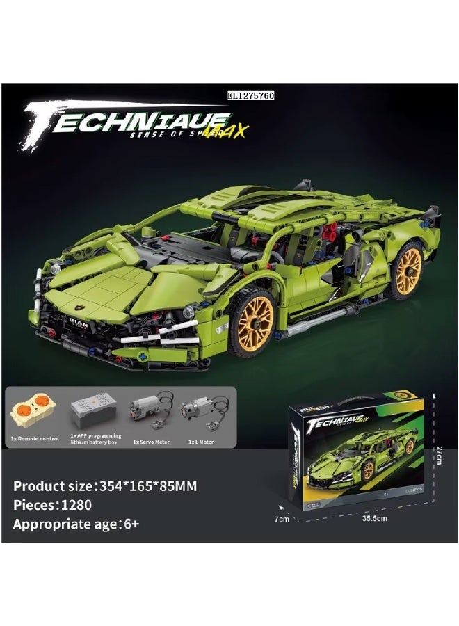 Sports Racing Supercar Building Block Set, 1280 Pieces, Green Collectible Toy Kit for Adults & Kids - Image 2