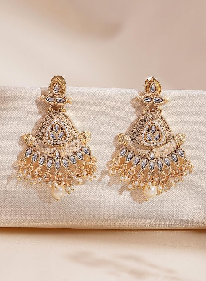 ADIVA Antique Gold-Plated Red Onyx Stone Studded Stud with Intricate Floral Design Edges Earrings Set for women, Traditional Stylish Jhumka for Girls Party, Wedding, Festive - Image 2