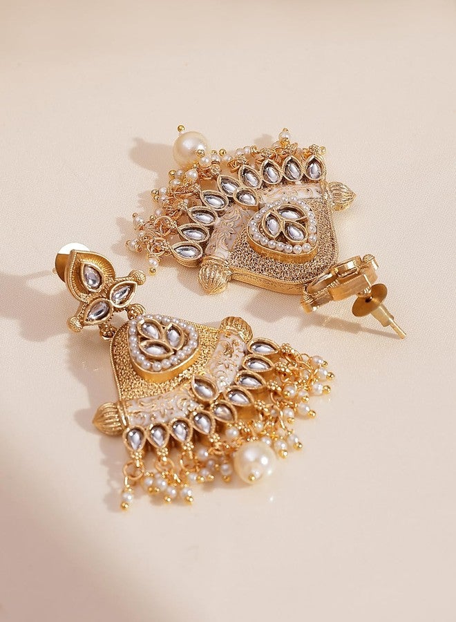ADIVA Antique Gold-Plated Red Onyx Stone Studded Stud with Intricate Floral Design Edges Earrings Set for women, Traditional Stylish Jhumka for Girls Party, Wedding, Festive - Image 5