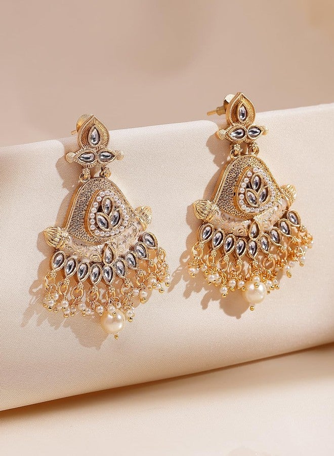 ADIVA Antique Gold-Plated Red Onyx Stone Studded Stud with Intricate Floral Design Edges Earrings Set for women, Traditional Stylish Jhumka for Girls Party, Wedding, Festive - Image 4