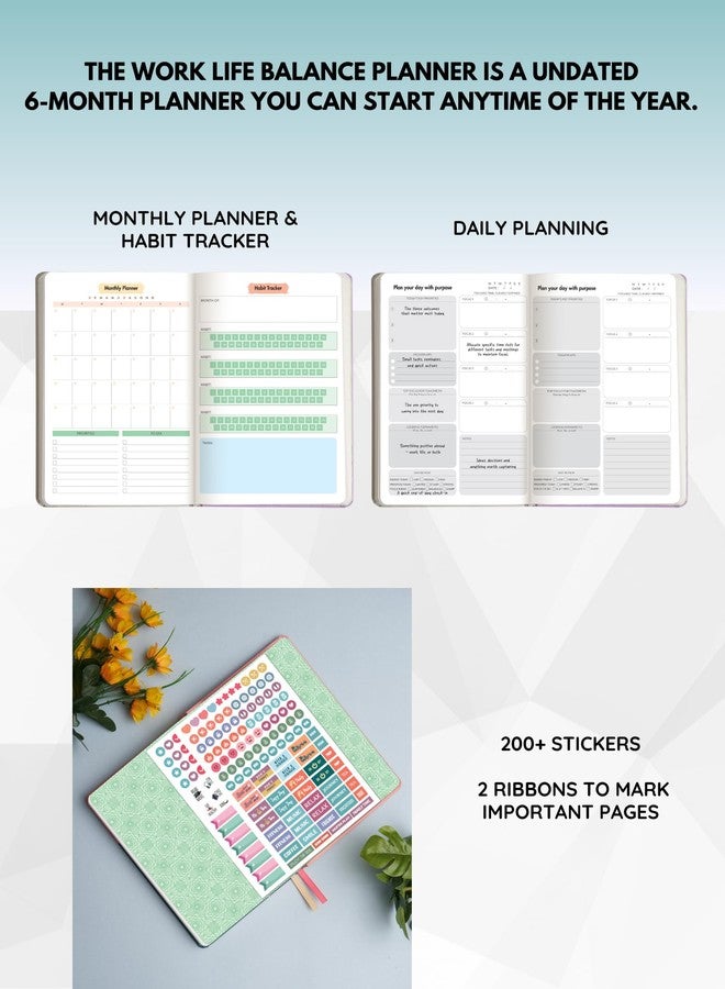 DOODLE Work Life Balance Planner - A5 Undated 6 Months Planner | Productivity, Goal Setting & Self-Care Gratitude Journal | Monthly + Daily Planning | Hard Cover | 200+ Stickers | Plan It - Image 2