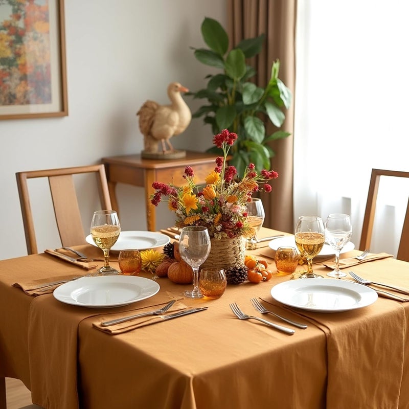 sancua Small Square Tablecloths 36x36 Inch Bronze - Fall Table Cloth for Square or Round Tables, Washable Polyester Fabric Table Cover for Thanksgiving Nightstand End Bedside Tables - Image 2