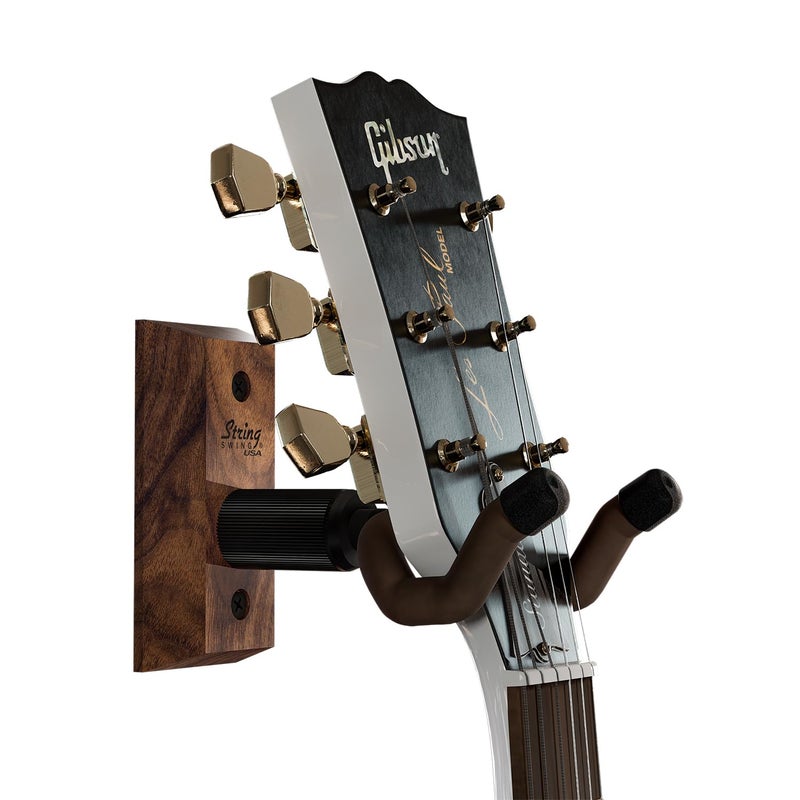 String Swing String Swing CC01KBW Guitar Hanger and Guitar Wall Mount Bracket Holder for Acoustic and Electric Guitars Black Walnut